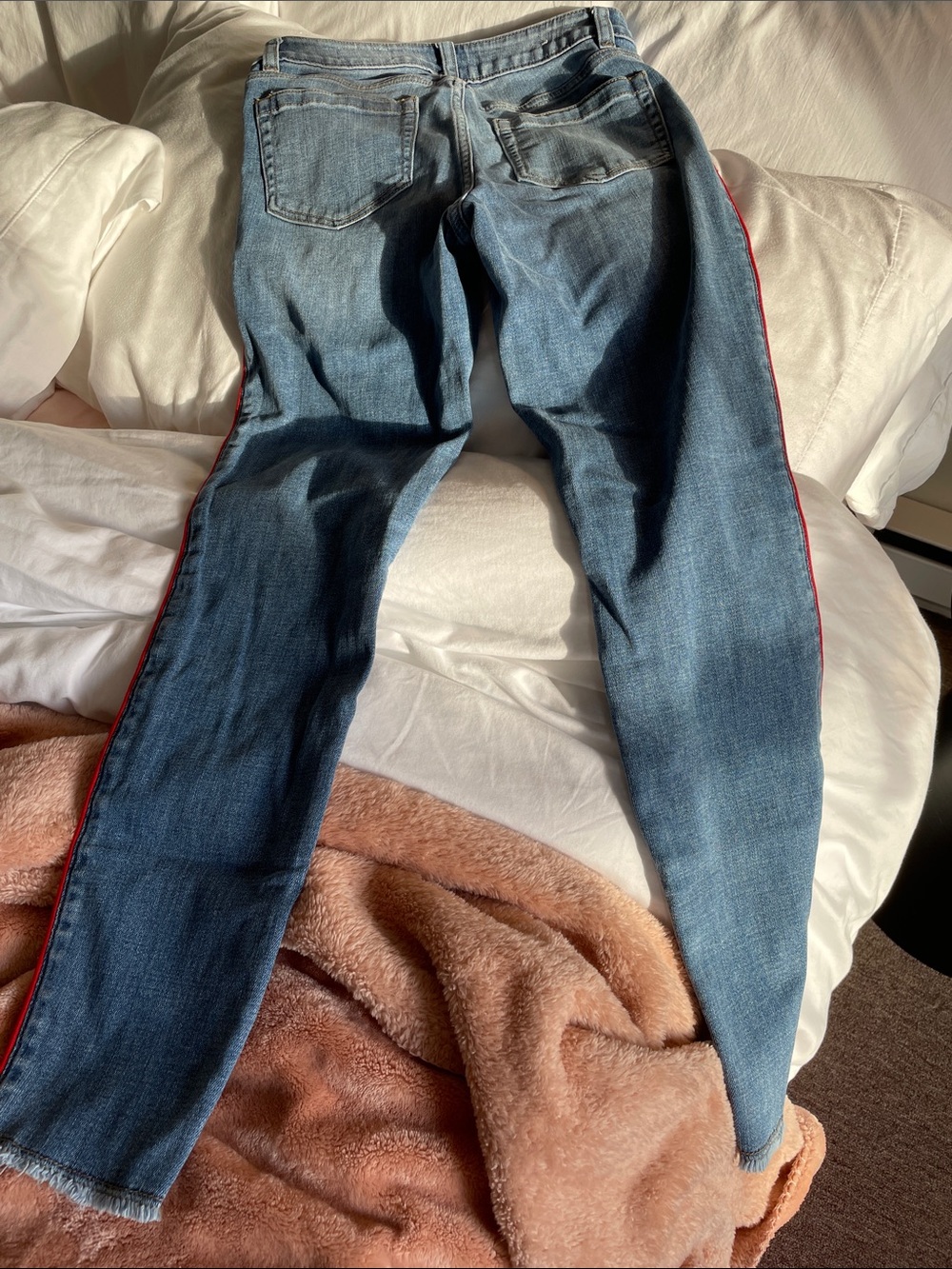 CeCe Slim Straight Denim Jeans with Red Side Stripe - Picture 8 of 8